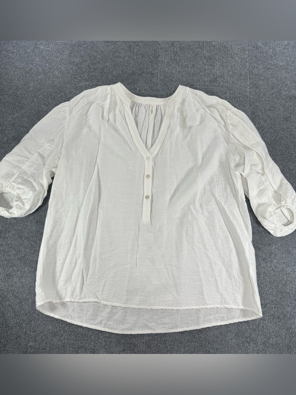 Halara L White Crinkle Gauze Balloon Sleeve Blouse Boho Coastal Grandma Minimal